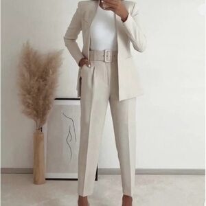 Zara belted cream pants